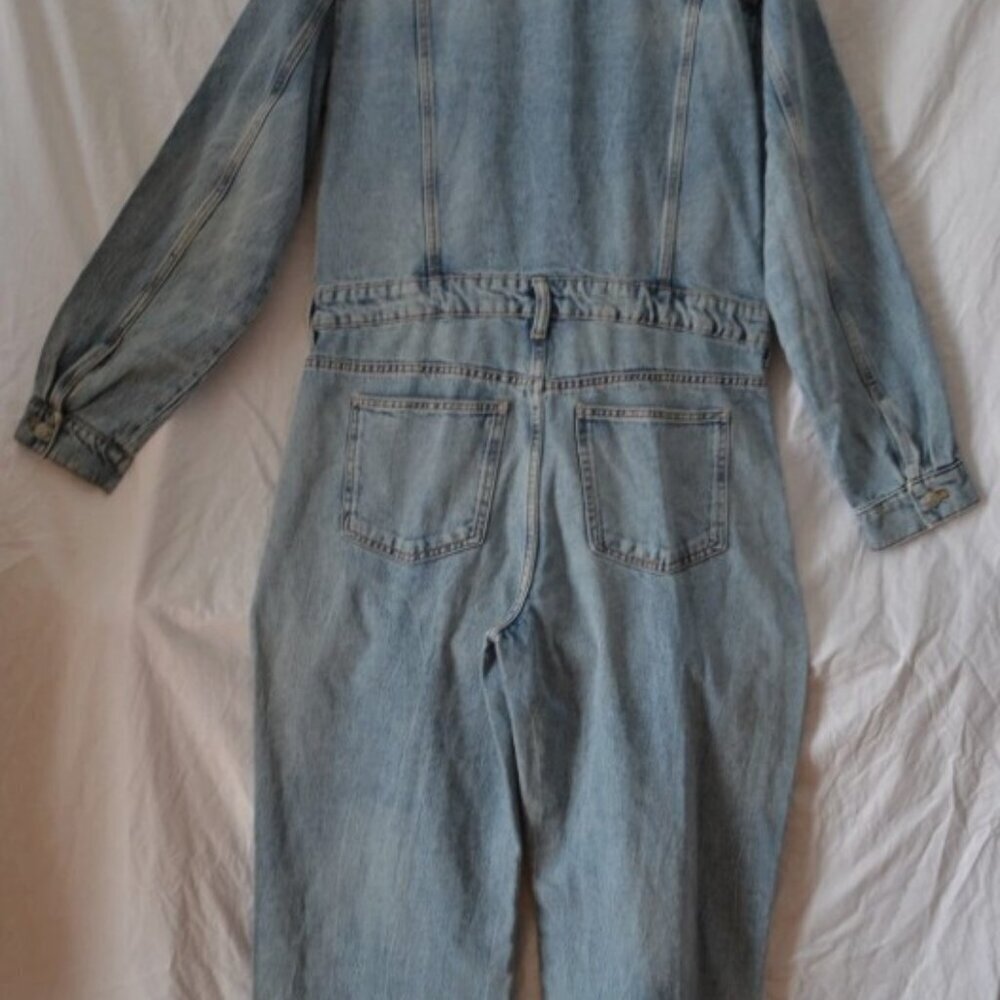 ZARA WOMAN WIDE-LEG DENIM TRF JUMPSUIT FADED BLUE SIZE XS 8197 049/400 - Picture 5 of 6